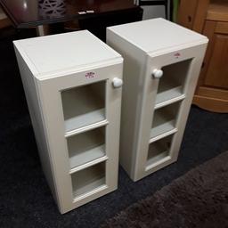 SALE - Was £35 EACH NOW £28 EACH.

This matching pair of heavy duty cream bathroom cabinets are in very good all-round used condition...

12 inches wide x 12 inches deep x 28.5 inches high.

Our second hand furniture mill shop is LOW COST MOVES, at St Paul's trading estate, Copley Mill, off Huddersfield Road, Stalybridge SK15 3DN... Delivery available for an extra charge.

There are some large metal gates next to St Paul's church... Go through them, bear immediate left and we are at the bottom of the slope, up from the red steps... 

If you are interested in this or any other item, please contact me on 07734 330574, or on the shop 0161 879 9365...Many thanks, Helen. 

We are OPEN Monday to Friday from 10 am - 5 pm and Saturday 10 am - 3.30 pm... CLOSED Sundays.  CLOSED Bank Holiday long weekends...