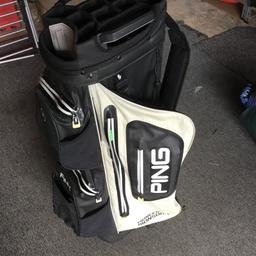 14 slot waterproof golf bag
6 zippable pockets
3 open pockets
Includes rain hood and carry strap
Very good condition