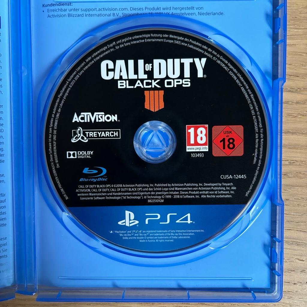 Ich verkaufe das Spiel Call of Duty Black Ops 4 für die PS4.

Die CD ist in einwandfreiem Zustand.

Usk: 18 Jahre