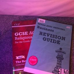 I’m selling this bundle of 2 books for £5 , however I am willing to sell them separately 
for £2.50 each. I also have another one of the red book as shown in the photos . 
These books are : 
CGP GCSE AQA A Religious Studies
For the Grade 9-1 Cours The revision Guide. x2
&
Second Edition REVISE BTEC NATIONAL BUSINESS REVISION GUIDE. x1