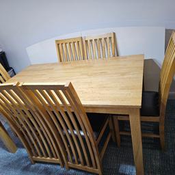 oak dining table with 6 chairs, table in very good condition and solid oak and chairs have wear and tear. already dismantle. very easy to assemble and very solid item.  only collection.