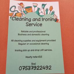 cleaning and ironing service, any interest please give me a call or text, thank you.