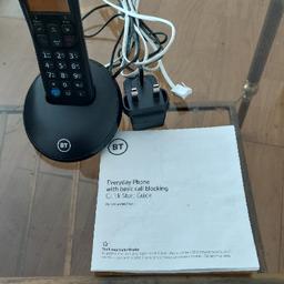 BT everyday cordless landline health phone with basic call blocker, single handset pack in perfect working order with handbook.