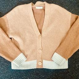 Beige block cardigan 
UK 4-6  will fit UK 8-12 
Looks lovely on. Buttons really make this cardigan.

COLLECTION SHILDON OR CAN POST FOR £3 BT!