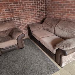 Three seater fabric and suede leather sofa and chair in great condition from smoke and pet free home. Can deliver