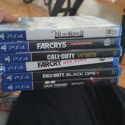 CALL OF DUTY - BLACK OPS 2 
CALL OF DUTY - WW2 
FAR CRY - NEW DAWN
FAR CRY 5 - LIMITED EDITION
GRAN TURISMO - SPORT 
NI NO KUNI II 

SELLING TOGETHER NOT SINGULAR -

NO OFFERS