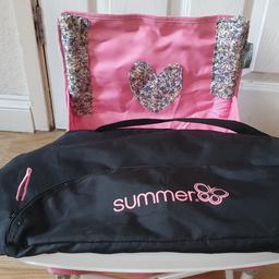 Summer: Pink Infant Pop N Sit Booster Seat Baby Travel High Chair

This is a great little chair 

It's been well used by my little girl

As its easy to fold up and comes in a handy carry bag we used for camping, holidays and trips out

Has strap to keep child safe 

I had to customise the back: please see pictures

It has pretty Floral material that I stitched on the back support panels and and heart on the backrest from same material.

There is some marks but is still perfectly usable 

From a smoke free home 🏡