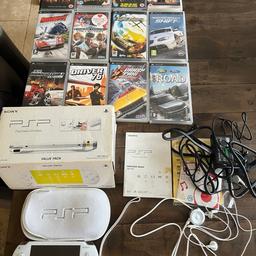Bargain
Excellent condition
128 mb memory stick
Sony PSP ceramic white
With box / instructions/ demo disk
Headphones
PSP 120 remote control
Charger
PSP cover/ case
8 PSP games see pic
4 PSP UMD video films
I have 5 star schpock feedback so buy with confidence
Sensible offers welcome