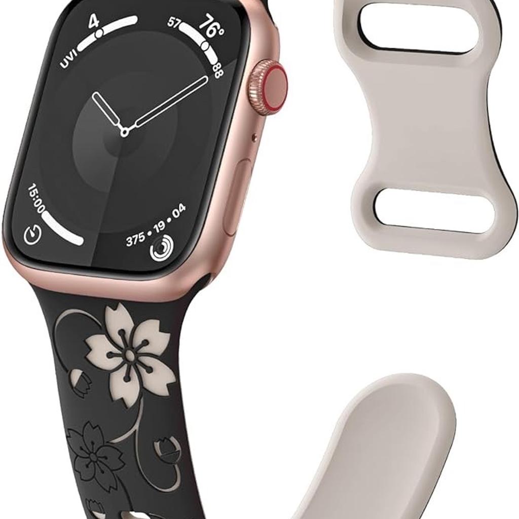 New and unused
Smoke and pet free household

Universal Compatibility: 42mm 44mm 45mm 49mm are compatible with all Apple watch models: iwatch series 9，Series Ultra 2/ Ultra，Series SE/SE 2Gen，Series 8, Series 7, Series 6, Series 5, Series 4, Series 3, Series 2, Series 1.

This floral engraved Apple watch strap has unique cherry blossoms, and delicate sunflowers. The intricately carved dual-colour design is truly one-of-a-kind and adds a touch of elegance to your watch.

High-grade Silicone Material

LOADS OF OTHER BARGAINS AVAILABLE PLEASE TAKE A LOOK