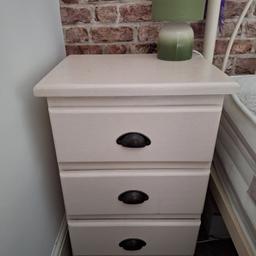 Two solid wood painted cream bedside tables with some marks to the top of one