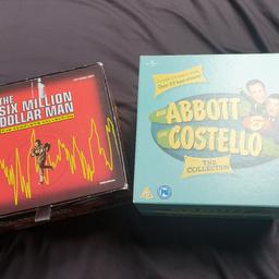 Happy to sell as a pair or individually. £60 for both, or half for each. 
Can drop off if local or delivery. 
1. The 6 Million Dollar Man - complete collection, 40 disc set, box slightly worn but dvds never used.
2. Abbot & Castello - 24 movie dvd collection on 13 discs. Box in good condition and dvds never used.
Selling as belonged to my dad who is no longer with us and hope that someone else will enjoy them.