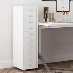 Heavy Duty Filing Cabinet on Wheels with 10 Drawer, Metal Mobile Large Storage File Cupboard Cabinet Drawer for Office Study Home Furniture, 28 x 41 x 109.5 cm, White