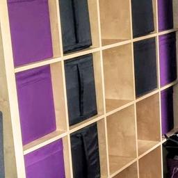 Kallax Unit from IKEA, Oak Effect
Unit in good condition, all parts present.
I don't have the instructions but they are available online.
182cm x 182cm
Purple and black boxes not included