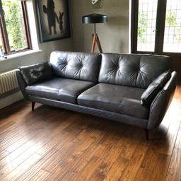 Beautiful grey leather sofa, 2 years old , as you can see it is in great condition, well looked after, still for sale in DFS for £2000,see pics for measurements.