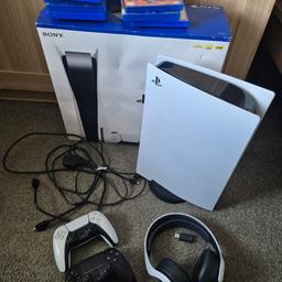 Very good used condition with box,
825GB
Comes with 2 original controllers, 1 white, 1 black,
Original ps5 headset,
Power cable,
Hdmi lead,
Controller wire,
8 games worth around £140 if you were to buy used from cex (see pictures)

Comes boxed, no issues just no longer used,

Payment on collection only, no meet ups or sending delivery driver with payment etc,

Genuine buyers only