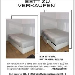 IKEA Bett NORDLI incl. Bettkasten (6 Schubladen)
140 x 200 cm
incl. Kaltschaummatratze mit waschbarem Bezug
Preis VHB
Neupreis Bett: € 399
Neupreis Matratze Myrbacka:
€ 299
Selbstabholung!