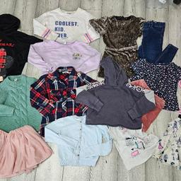 Includes:
1 x dress (next)
1 x knitted jumper (tu)
3 x jumper ( tu, next)
2 x hoodies (george, next)
1 x cardigan (next)
1 x shirt ( new look)
2 x skirts (mayoral, zara) 
1 x shirt sleeve t-shirt (gymboree)
1 x playsuit (River island)
1 x off shoulder top (next)
1 x jeans (new look)