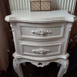 lovely solid wooden white ornate French bedside drawers x 2 size on.photos .