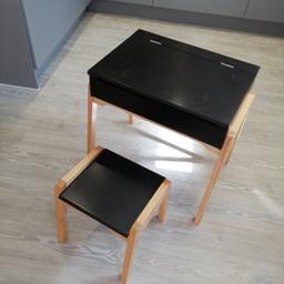 Child's Wooden Desk & Stool.
Lift-up top with storage.
Suits ages 3-7 years.
Table dimensions: 55cm high, 59cm wide, 39cm deep.
Cost £65 when new 18 months ago.
Overall good condition (does have marks on top but nothing too bad).

Collection only, from Kinver.
