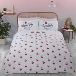 Love You My Cherry Much Duvet set 

Add some fun to your bedroom with this duvet cover set featuring a quirky cherry print. The design features a fun all-over print of red and green cherries with smiling faces on a white background, with I Love You Cherry Much written on the pillowcase. Single includes 1 pillowcase, double and king size include 2 pillowcases. Popper fastening. 50% Cotton 50% Polyester. Machine washable

Available in single £11.00
Double £15.00
Kingsize £17.00

Brand new from smoke free environment