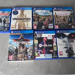 PS4 Games for sale
The Division -£5
Unchartered the Collection 1-3 -£5
Far Cry 5 -£5
Far Cry New Dawn -£5
Ghost Recon Wildlands deluxe edition -£5
FIFA 21 -£5
Killzone Shadow Fall -£3
All discs and boxes in excellent condition
£25 for all seven games or buy separately
Buyer failed to turn up so now games can be purchased on a separate price or all for £25
From smoke free home
Buyer collects
No time wasters please