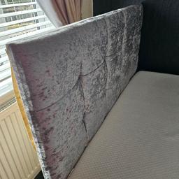 double bed base with headboard. crushed velvet headboard. with drawers at bottom of bed.