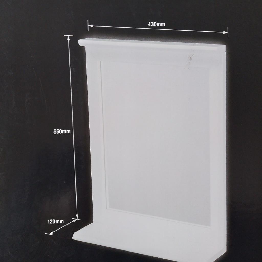 White single mirror shelf
Width 430mm
Height 550mm
Depth 120mm