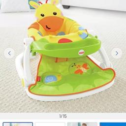 Fisher price sit me up giraffe chair. Great condition. Comes with detachable tray and 2 detachable toys. Cover can be removed to machine wash. RRP: £30