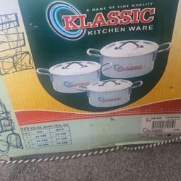 Brand new In original packaging, 3 pots with lids, please see picture for size on the packaging. Never used. Original price £140