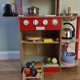 Wooden kitchen with all the extras - pretend fruits, veggies, mixer, kettle, toaster.
Collection only