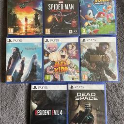 Ps5 Final Fantasy 7 Rebirth (sealed) £50
Ps5 Marvel's Spider-Man Miles Morales Ultimate Edition (sealed) £35
Ps5 sonic superstars (sealed) £20
Ps5 Resident Evil 4 (sealed) £20
Ps5 Alex Kidd in Miracle World DX (sealed) £10
Ps5 Immortals of Aveum (sealed) £10
Ps5 dead space (sealed) £25
Ps5 Crisis Core Final Fantasy VII Reunion (sealed) £15
