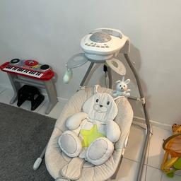 Electric Baby Sleeper, 
Gironanna Evo CAM (italian brand).

- swing with swivel seat that hugs the baby.
- Soft Chenille cover.
- 4 swing speed.
- Twinkle lights, overhead light projector.
- 5 melodies, 3 naturals sounds.
- Adjustable volume.
- Hook-up for music player.
- Automatic switch off timer.
- Removable soft Toys.
- Adjustable 3-position seat.
- washable cover at 30’ 
- compact folding.
- Handle up to 9kg.

Price on the market is around 250/260£ 
I’d sell for 120£ but if you are interested of any other kids stuff on my list, we can a better deal.

Works perfectly it comes in a box, only collection.