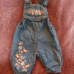 baby girl dungaree set blue with flowers and white pocket dots.
worn a couple of times only in good condition.