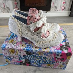 irregular choice calendula size 40 (6.5). worn once on my own wedding day. soles are like new as I wore them with sole protectors and the sole protectors have been left on. come in their original box.

collection only