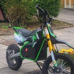 Selling my sons 1200w 48v electric bike, he's has this since Xmas 22 and literally used 5-6times, there is absoloutly nothing wrong with it in anyway, bike is almost brandnew, because I didn't want to ruin the battery so, every now an then I hold the throttle to discharge power from it until it goes the red then I recharge, any small child will have an all day off fun, my son is still to small for it. Any viewing welcome, first to see will buy I'm sure, rrp is 1000, and due to me having it for a