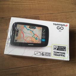 TonTom Go 50 Sat Nav with Western European Maps and Lifetime Map and Traffic updates.

5 inch screen.
Integrated mounting flip screen.
Enhanced lane guidance.
Fixed speed camera alerts.
Lifetime map and traffic updates.

Opened but hardly used. Still with cellophane protective covers, manual, charge USB lead and box. Condition like new.
* Requires USB car charging port.

Collection only.