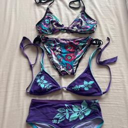 Bundle of 2 bikinis, one with shorts, one with tie sides, both with halter neck tops, size 10 from Next.
The tags have been removed as they were visible when wearing.
They have both only been worn a few times and have been washed and are still in very good condition.
Happy to sell separately for £2.50 each or both for £4.