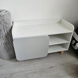 White and grey kids shoe storage unit. Used but in good condition, a few marks and tears.