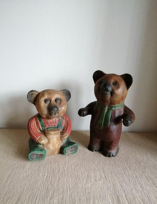 Buy & Sell Greater Manchester Tameside - Photos for 2 wooden carved painted teddy bear ornaments