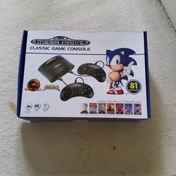 Sega Mega Drive classic game console 
81 built in games
2 wired controllers
cartridge slot for additional games
in box has never been used or taken out of box
collection is preferred 
but can send if required with the delivery fee stated.