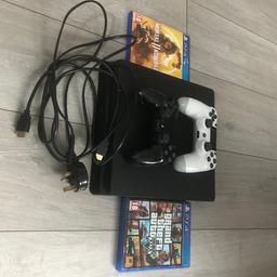 PS4 good condition, I’m working order.
2 controllers ( white/black)
All cables included 
2 games- GTA 5 / MORTAL KOMBAT 11
