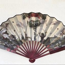 Hendricks Gin folding fan - collectable Hendricks Gin promotional fan - 32 cm high x 60 cm span -  - made from wood and a silky fabric fan.
