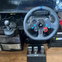 Logitech G29 racing wheel in good condition. Used a few times but now selling as I no longer have time due to exams. Great entry level sim racing wheel for people of any age looking to have a fun realistic racing experience. Compatible with PS5/PS4/PS3/PC. Comes complete with steering wheel and wire to plug into console, pedals with wire to connect to the steering wheel, gear-shifter with another wire that connects to the steering wheel, and power cable for the steering wheel. Collection only from Ashton-Under-Lyne. RRP £330 from curry’s.