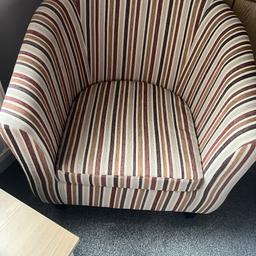 Striped club chair, fixed seat pad, very good condition used in bedroom.