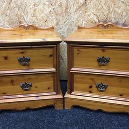Large solid pine bedside cabinets x2. Great pieces of quality traditional furniture built to last. Each unit has 2 x dovetail storage drawers inside and measure 52cm wide x 48cm deep x 59cm tall. Viewing/collection is Leeds LS24 & delivery is available if required - £125