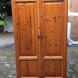 Pine double wardrobe, can be used with one full length hanging rail or 2. Also has a shelf at the top. Has marks from use but can be sanded & waxed or painted. Measuring 110cm wide x 59cm deep x 186cm tall. Viewing/collection is Leeds LS24 & delivery is available if required - £75