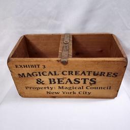 HARRY POTTER HOGWARTS MAGICAL BEASTS WOODEN TRUG APPROX 12" BY 6" BY 6" GREAT FOR STORAGE.