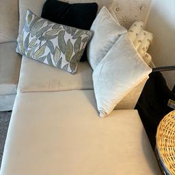 The sofa is 2 months old . Want £250 was bought for £550 -open to offers 4 seater, is cream velvet , colour is a lot lighter in person, lighting makes it look darker that it is,  very comfortable