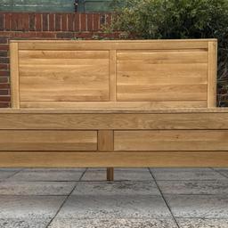 This great quality Oak Furnitureland ROMSEY Super King Size bed-frame is in a superb condition, with no issues, just a few minor scratches, chips or dents. Please see pictures.

RRP £800 see link https://www.oakfurnitureland.co.uk/furniture/romsey-natural-solid-oak-6ft-super-king-size-bed/1007168.html Dismantled and ready to go 

Approx.

L: 220cm

W: 187cm

Headboard Height: 105cm

Collection from Sunbury, Surrey