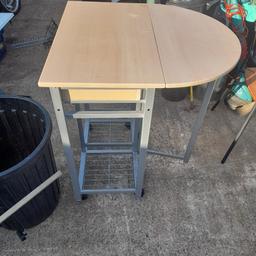 2 x ikea metal chairs £15

folding 2 drawer table £15

freestanding peninsula with wine rack £10

open to offers can deliver locally 3-5 miles
